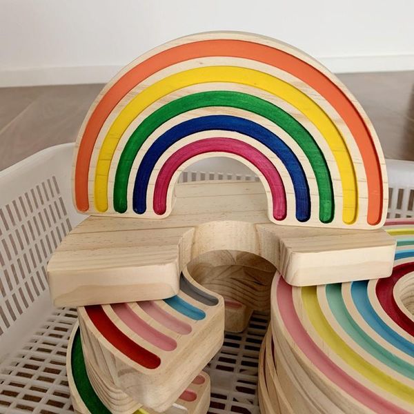 

decorative objects & figurines rainbow wooden ornament diy crafts toy building blocks for kids nursery room deskdecoration pography prop