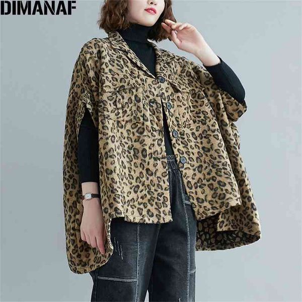 

plus size women coat leopard autumn batwing sleeve jacket cashmere female loose vintage oversize cardigan s 210531, Black;brown