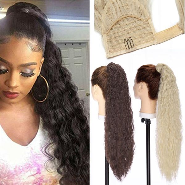 

synthetic wigs benehair 26 inches long wavy curly fake hair wrap around clip in ponytail hairpiece for women high temperature fiber, Black