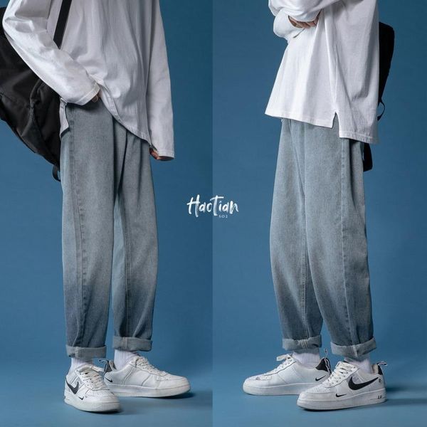 

gradient jeans men's fashion retro casual blue jeans men streetwear korean loose hip-hop straight denim trousers men s-2xl