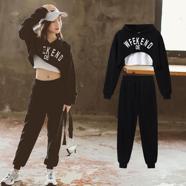 

clothing sets girls' autumn suit 2021 medium and big children's short korean letter sweater leisure sports three-piece, White