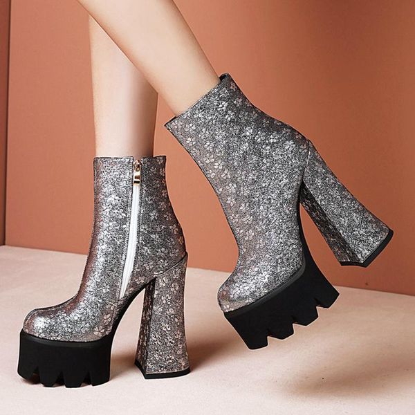 

boots high-quality brand big size 43 thick platform extreme high heels winter shoes women stylish trendy ankle, Black
