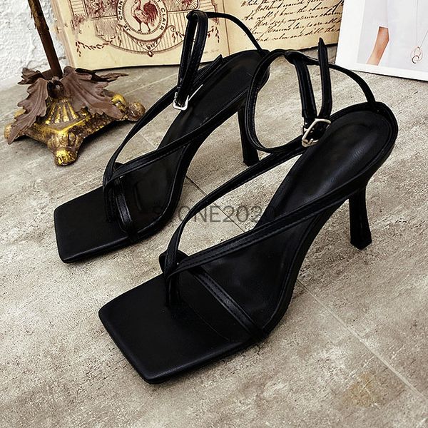 

women sandals high heels shoes fall street look females square head open toe clip-on strappy slides shunxin2014888, Black