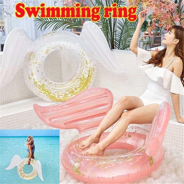 

life vest & buoy inflatable swimming ring angel wing shape for pool float mattress thickened pvc summer floating seat toys