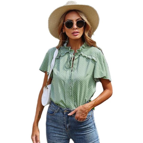 

women's t-shirt 2021 summer the splicing lace dots shirt female, White