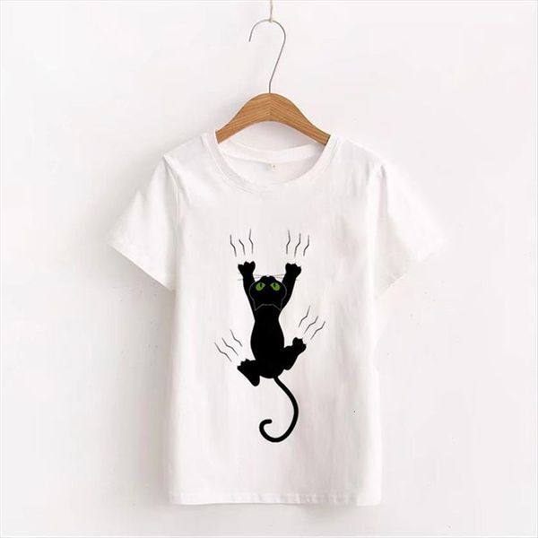 

black cat funny harajuku women t shirt short sleeve tees female clothing camisas mujer, White