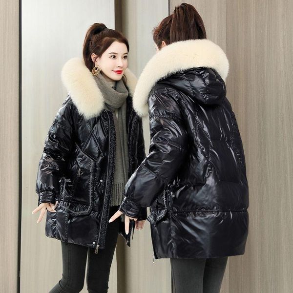 

women's down & parkas 2021 autumn winter women hooded solid parka ladies warm thick zipper fur collar outwear female loose cotton padde, Black