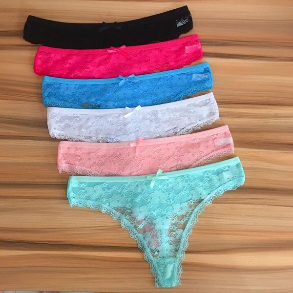 

women's panties 3 pieces lace women g-string lingerie femme woman thongs transparent t-back female underwear plus size solid panty, Black;pink