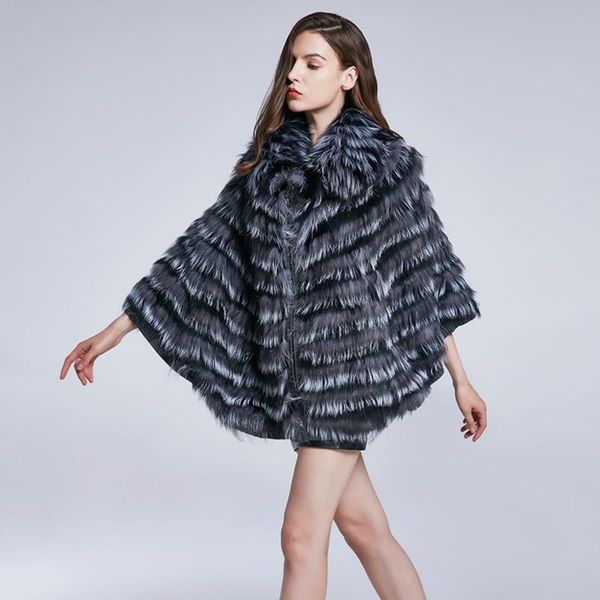 

women's fur & faux patchwork short three quarter sleeves thick warm genuine leather with collar real winter outwear clothes for women, Black