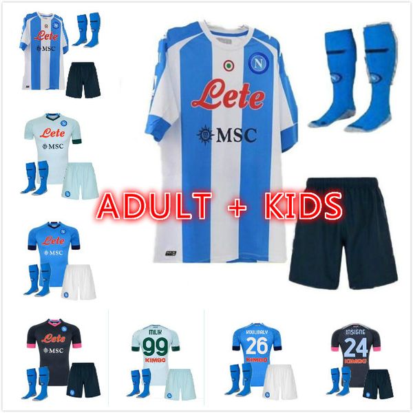 

kids kit 20 21 ssc napoli soccer jerseys lozano osimhen insigne football shirt maglia mertens verdi milik napoli 2020 maillots de foot, Black;yellow