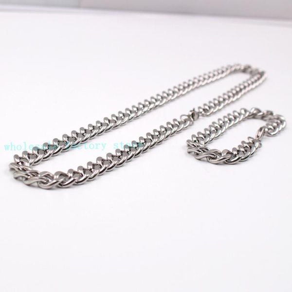 

earrings & necklace strong jewelry 10mm/15mm heavy link cuban curb chain bracelet stainless steel set with lobster clasp, Silver