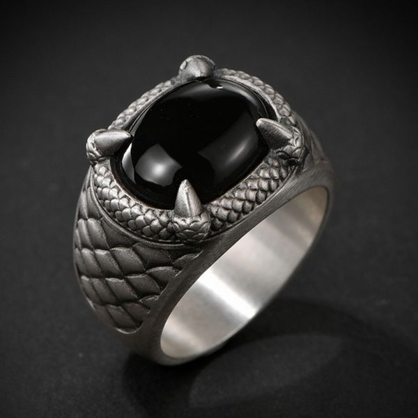 

2021 new real s925 pure sier jewelry hip-hop personality single dragon claw man retro domineering simple black agate ring n0bb, Silver