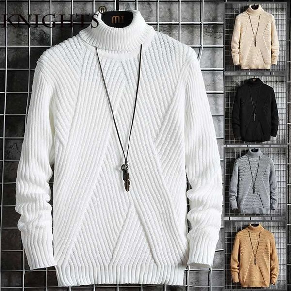 

winter high neck thick warm sweater men turtleneck brand mens sweaters slim fit pullover men knitwear male double collar 211008, White;black