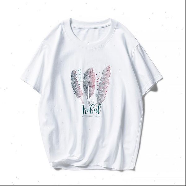 

womens t shirt feather print t shirt casual fashion ladies white t shirt short sleeve harajuku woman