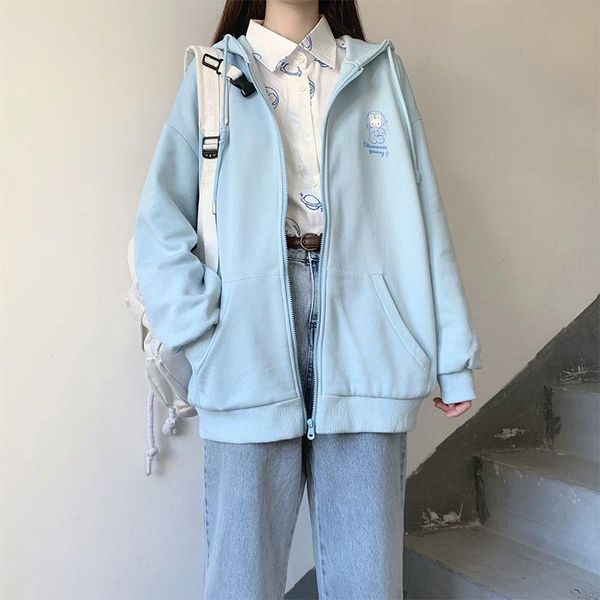

women's hoodies & sweatshirts mingliusili kawaii zip up hoodie women autumn 2021 fashion all-match plus size japanese cute style casual, Black