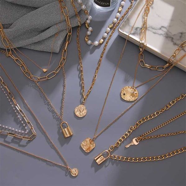 

fnio vintage multi layered women's pearl round coin gold necklaces bohemia fashion long pendant necklace 2020 jewelry, Silver