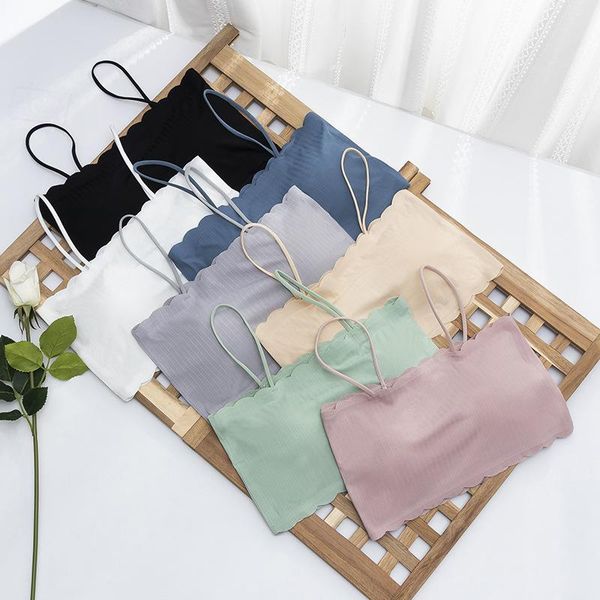 

bustiers & corsets women summer ice silk sling tube bra breathable wearing underwear strapless blouse removable chest pad, Black;white