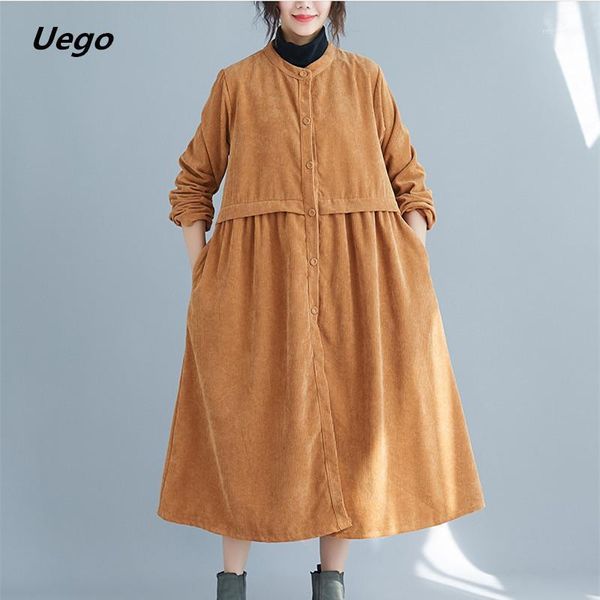 

casual dresses corduroy thicken autumn winter dress long sleeve outwear single-breasted loose women female spring, Black;gray