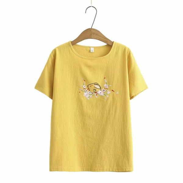 

women's t-shirt plus size o-neck embroidery women tshirt 2021 summer short sleeve cotton linen casual ladies t shirts female sky blue, White