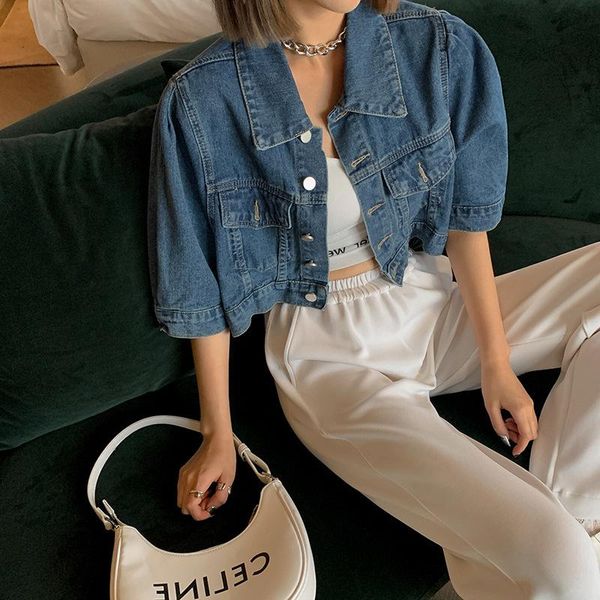 

women's suits & blazers middle sleeve bubble denim jacket small suit korean version, White;black