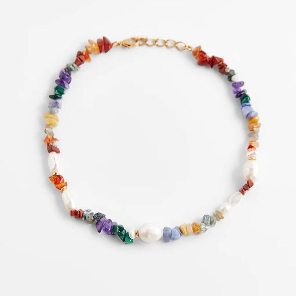 ZA Halskette Boho-Perlen, weiße Perle, natürlicher, mehrfarbiger Stein, Halsketten für Frauen, Strand-Stil, Damen, böhmischer Schmuck, Geschenke