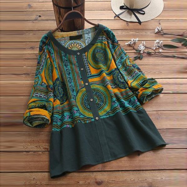 

flowers print blouse women long sleeve o neck loose shirts blouse vintage bluzki plus size women blouses ladies, White