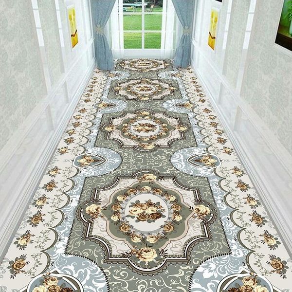 

national style flower corridor aisle rug crystal velvet non-slip kitchen area rug indoor doormat bedroom carpet for living room