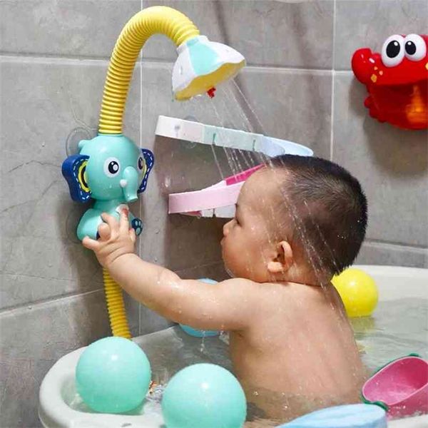 Brinquedos de banho de pulverizador de água elefante elétrico para crianças bebê banheira banheira torneira chuveiro forte ventosa jogo de crianças 210712