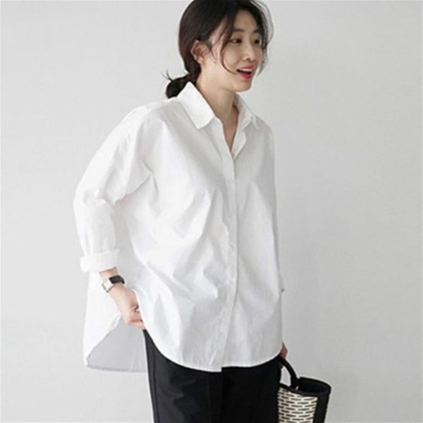 

women's blouses & shirts 2021 summer fashion women clothing turn-down collar bawting styles white single breasted shirt female blouse t
