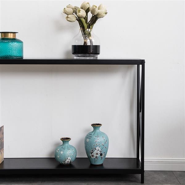 

living room creative furniture triamine board cross iron frame porch sofa side table black wood grain