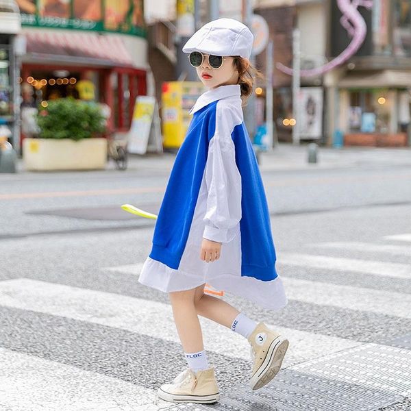 

shirts childrens clothing girls dress 2021 spring children patchwork dresses shirt elegant teen girl blouse 8-14t clothes, White;black