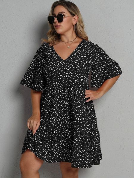 

plus allover heart print smock dress b0qb#, Black