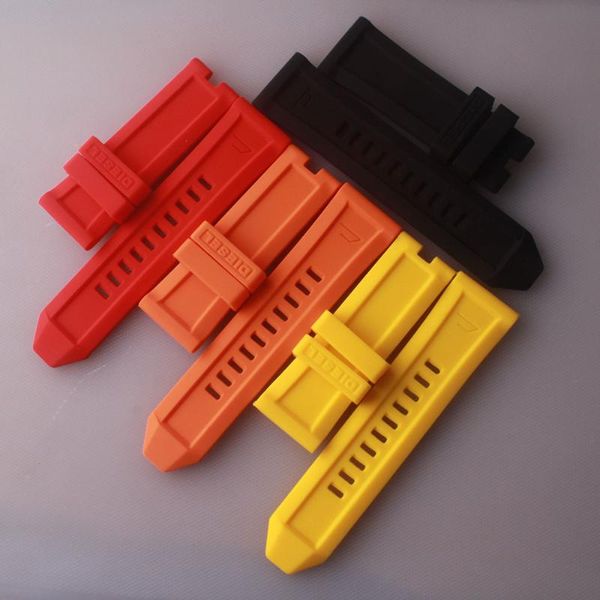 

watch bands watchband silicone rubber band for dz7257 dz7334 dzmc0001 strap ladys mens 24 26mm orange red yellow bracelet, Black;brown
