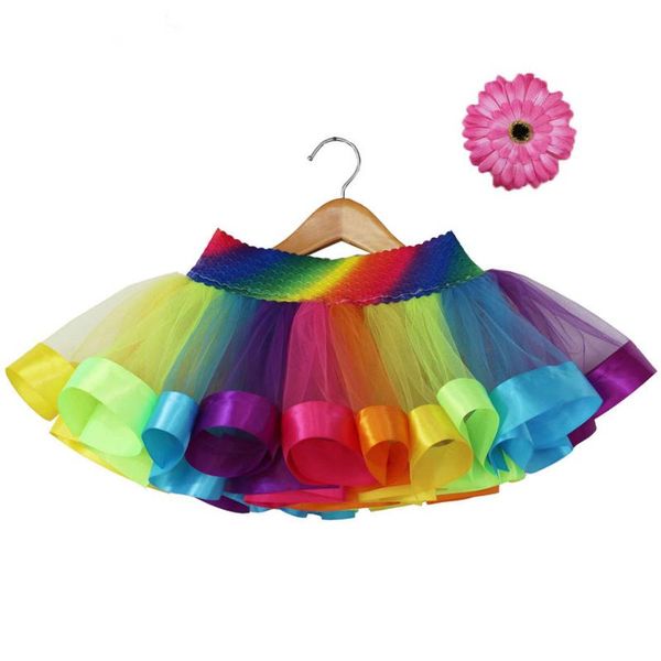 

skirts children's rainbow tutu skirt floral headwear set for girls colorful tulle gauze princess high waist kids tutus clothings