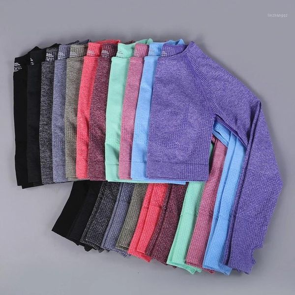 

yoga outfit women seamless long sleeve crop sportswear gym workout short shirts fitness push up sports bra