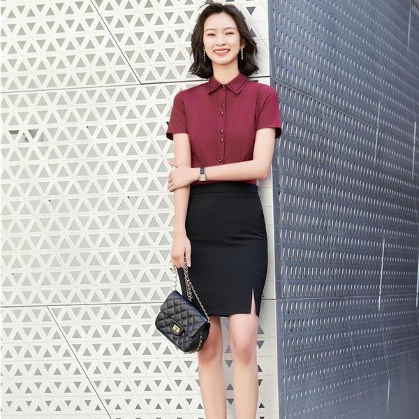 

two piece dress plus size 2021 formal professional women business suits with skirt and blouse shirt summer fabric ol styles, White