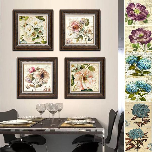 

paintings restaurant countryside blue flower canvas micro spray oil painting european and american retro wall art poster decoration