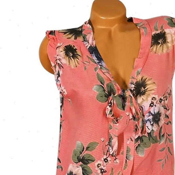 

womens and blouses women 2021 plus size s 5xl loose print v neck sleeveless blouse pullover shirt summer new, White