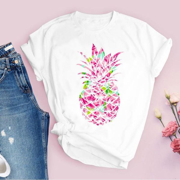 

women graphic short sleeve cartoon pineapple fruit beach fashion printed lady tees clothing female t shirt womens t-shirt, White