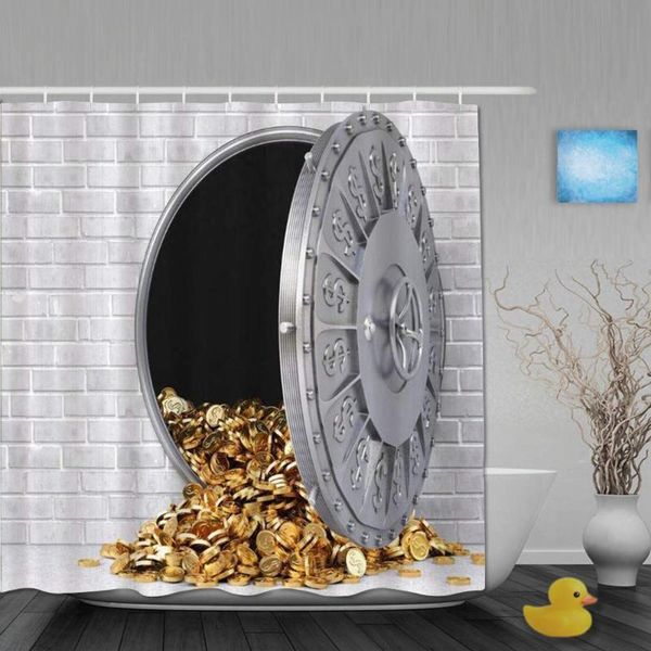 

shower curtain vault brick wall safe spilled gold coins rich private collection print polyester fabric waterproof bath curtains