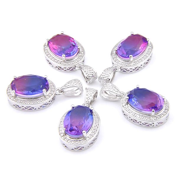 

mix 5 pieces pendants luckyshine shine oval cut purple tourmaline gemstone 925 silver pendant necklaces