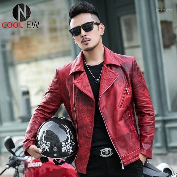 

men's leather & faux 2021 mens luxury sheepskin genuine jacket slim fit motorcycle men punk designer red outwear coat 4xl, Black