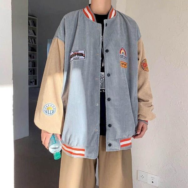 

women's jackets spring baseball clothes couple japanese college corduroy uniform harajuku style retro hong kong flavor jacket, Black;brown