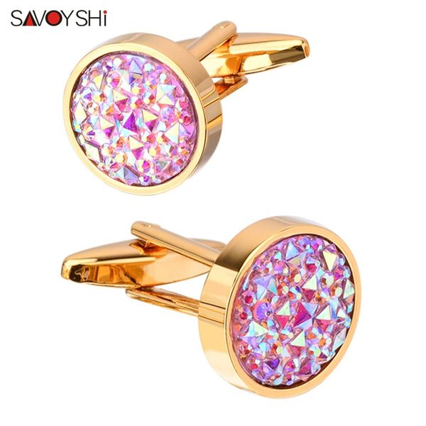 

savoyshi est shirt for mens gift buttons round colorful stone cuff links wedding jewelry, Silver