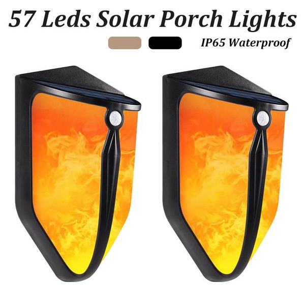 

outdoor wall lamps 57 leds solar powered led light courtyard porch lights landscape flame street ip65 waterproof 2021