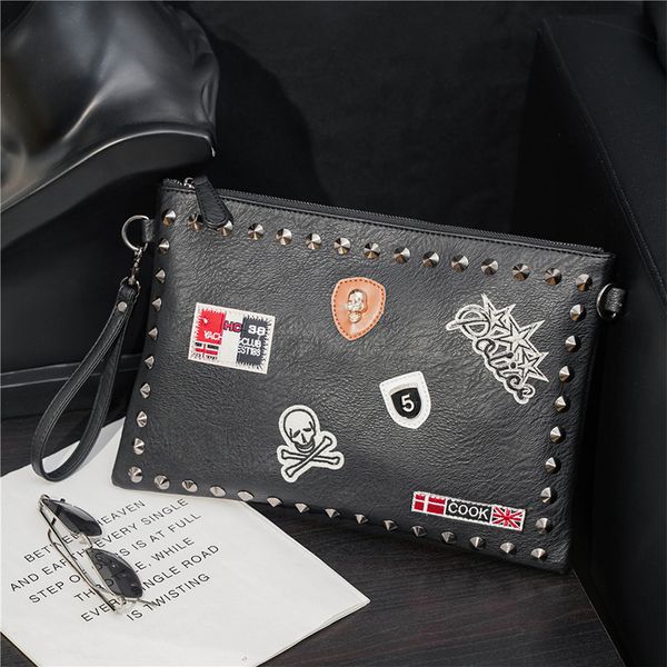 

wallet korean bag black rivet hand single shoulder messenger file tide, Red;black