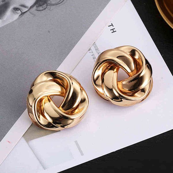 

big vintage metal twisted stud earrings for women charm gold color za maxi statement spiral whirlpool earrings jewelry, Golden