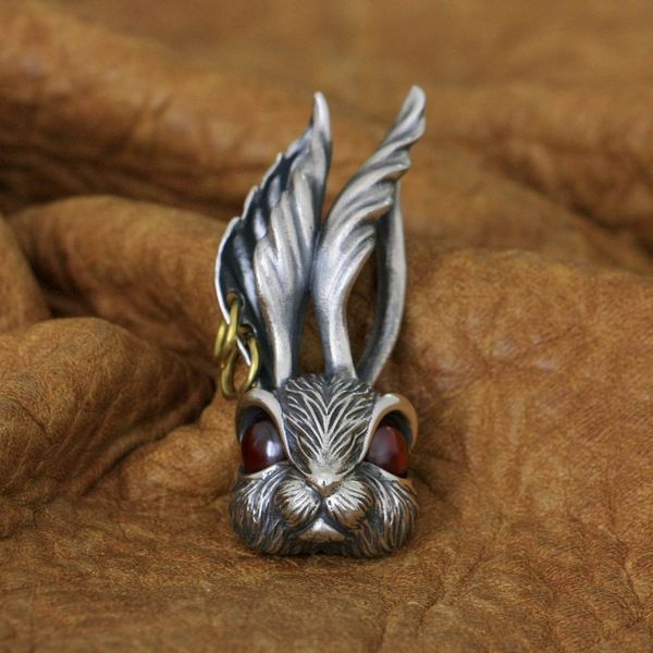 

linsion 925 sterling silver long ear cute rabbit pendant red cz eyes charms jewellery ta283 jp