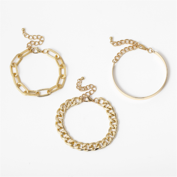 

link, chain 3-piece set of women's with pockmarked hand ornament simple metal suit bracelet, Black