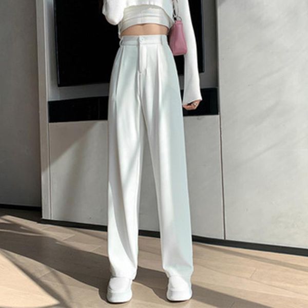 

women's pants & capris 2021 fashion straight suit women high waist casual office lady full length wide leg loose female black mom trous, Black;white